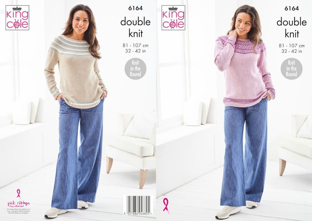 King Cole Finesse Cotton Silk DK Knit in the Round Sweaters Pattern 6164