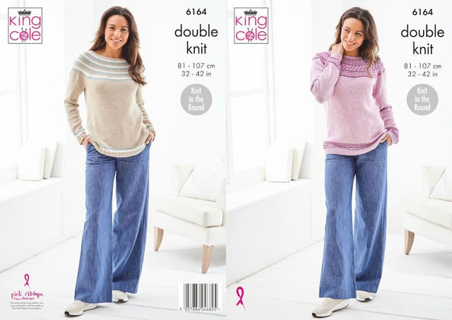 King Cole Finesse Cotton Silk DK Knit in the Round Sweaters Pattern 6164