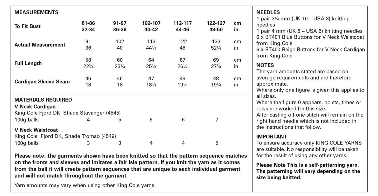 King Cole Fjord DK Cardigan & Waistcoat Pattern 5698