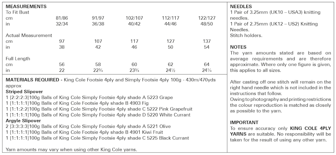 King Cole Footsie 4 Ply Slipover Pattern 6027