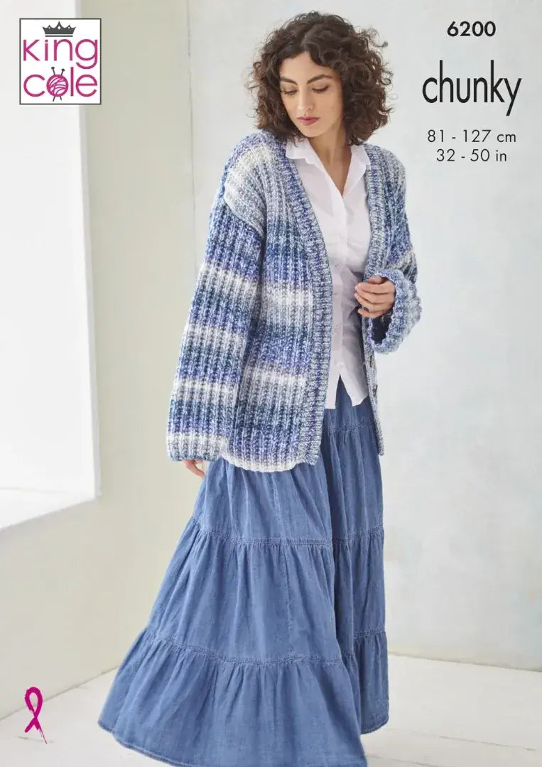 King Cole Ladies Sweater & Cardigan Knitting Pattern 6200 - Chunky King Cole Ladies Sweater & Cardigan Knitting Pattern 6200 - Chunky