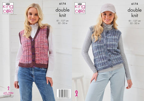 King Cole Homespun Prism DK Round & V-Neck Waistcoat Pattern 6174