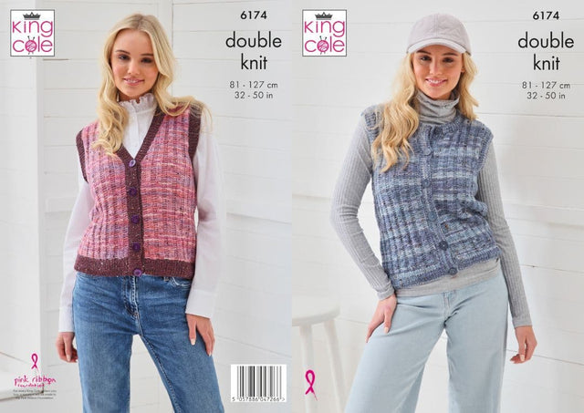 King Cole Homespun Prism DK Round & V-Neck Waistcoat Pattern 6174