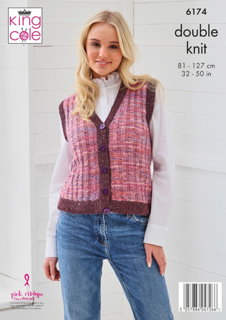 King Cole Homespun Prism DK Round & V-Neck Waistcoat Pattern 6174