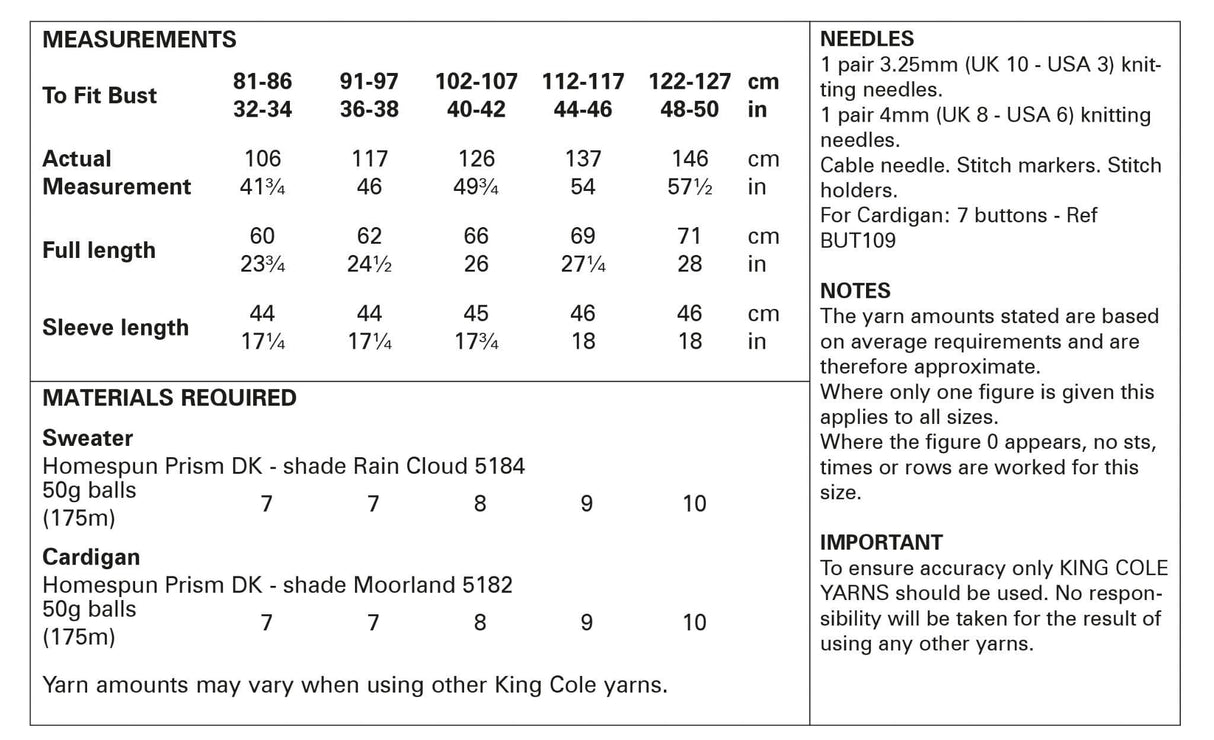 King Cole Homespun Prism DK Sweater & Cardigan Pattern 5998