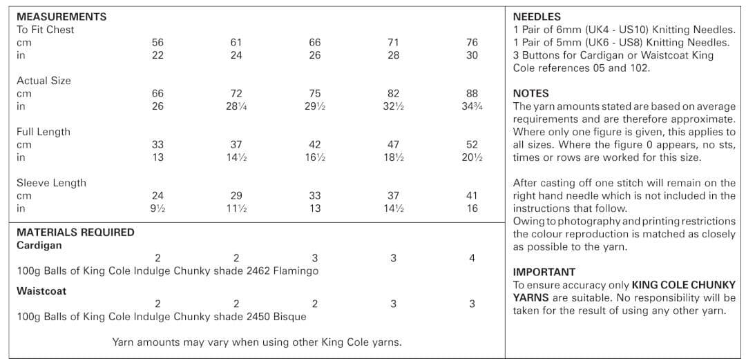 King Cole Indulge Chunky Cardigan & Waistcoat Pattern 5283