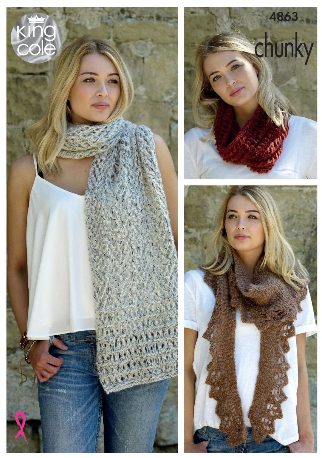 King Cole Indulge Chunky Scarf, Shawl & Snood Pattern 4863