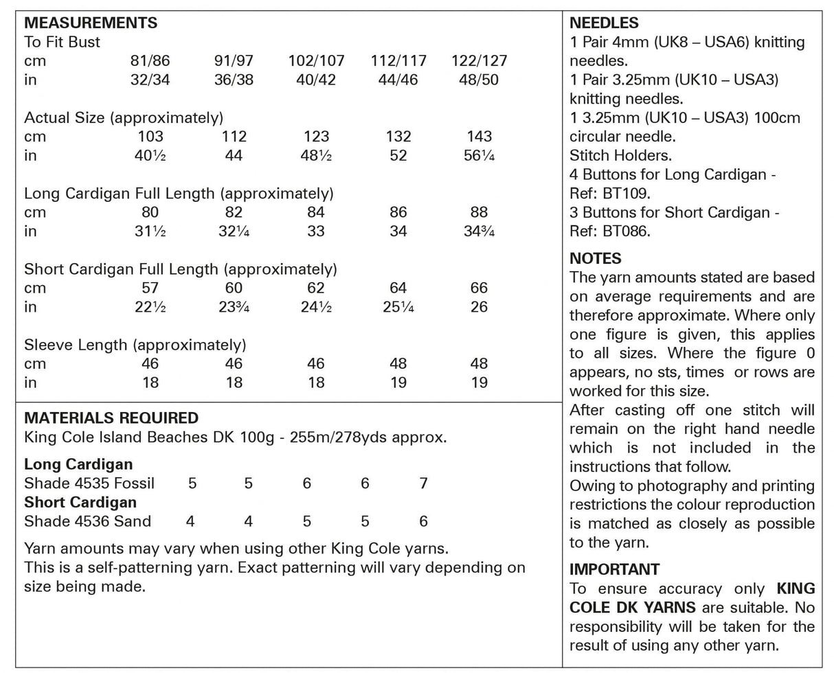 King Cole Island Beaches DK Cardigan Pattern 5913