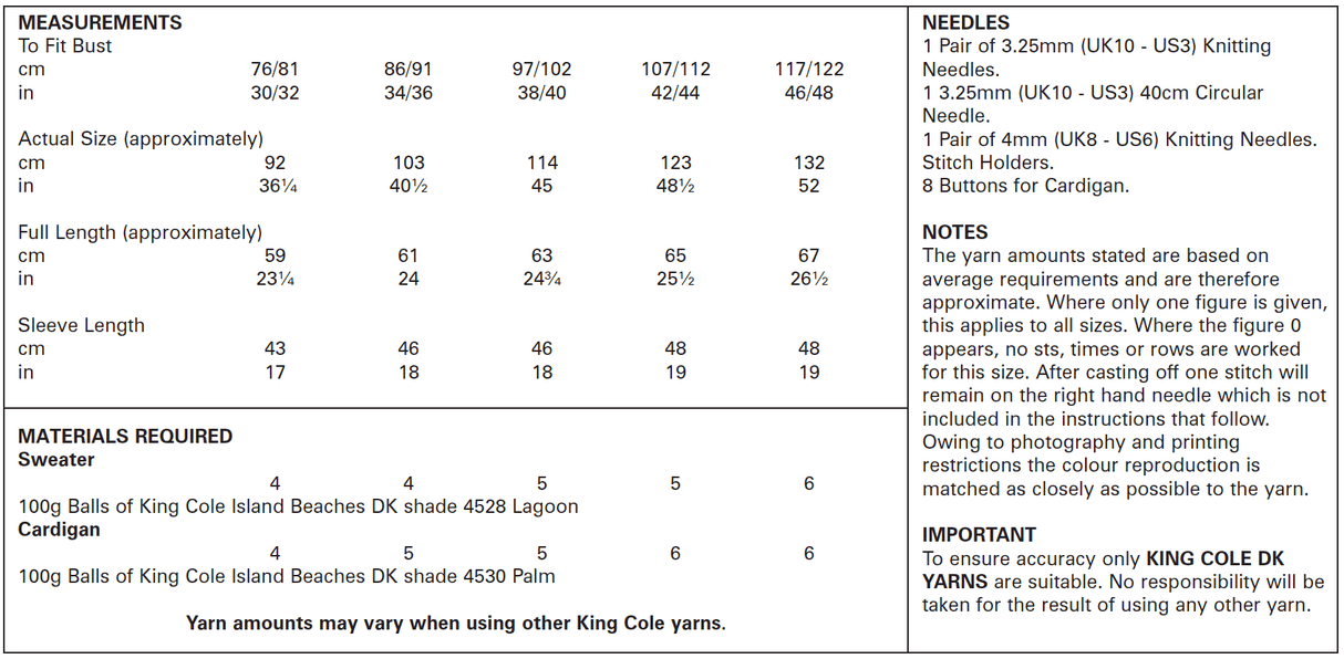 King Cole Island Beaches DK Sweater & Cardigan Pattern 5608