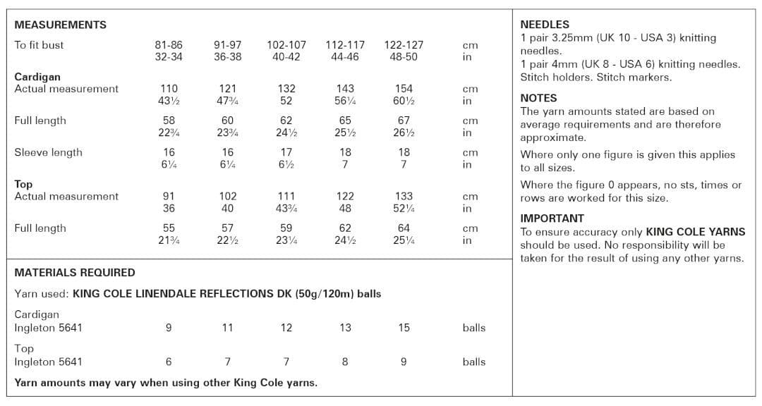 King Cole Linendale Reflections DK Cardigan & Top Pattern 6126