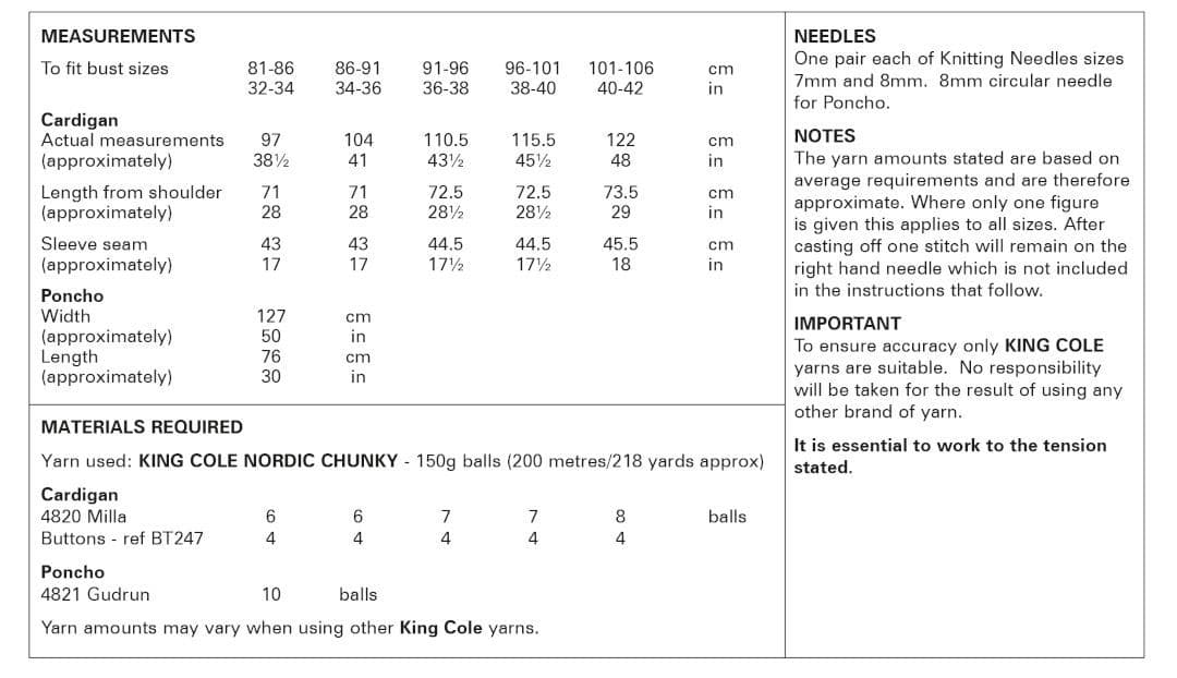 King Cole Nordic Chunky Cardigan & Poncho Pattern 6073