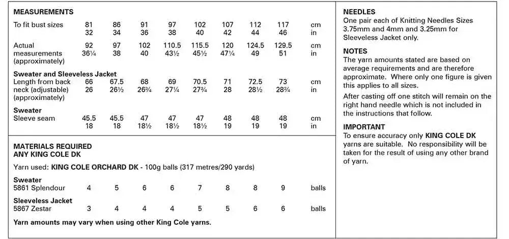 King Cole Orchard DK Sweater and Sleeveless Jacket Pattern 6262