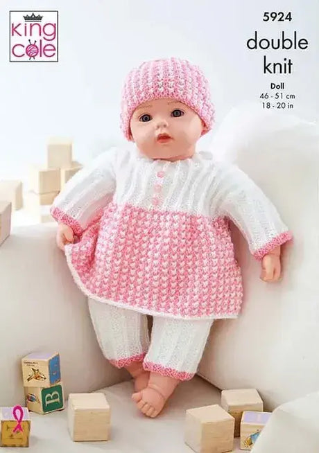 King Cole Pricewise DK Dolls Clothes: Top, Pants, Hat, Bootees, Jacket & Helmet Pattern 5924