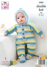 King Cole Pricewise DK Dolls Clothing, Babygrow, Bootees, Jacket, Leggings & Hat Pattern 5923