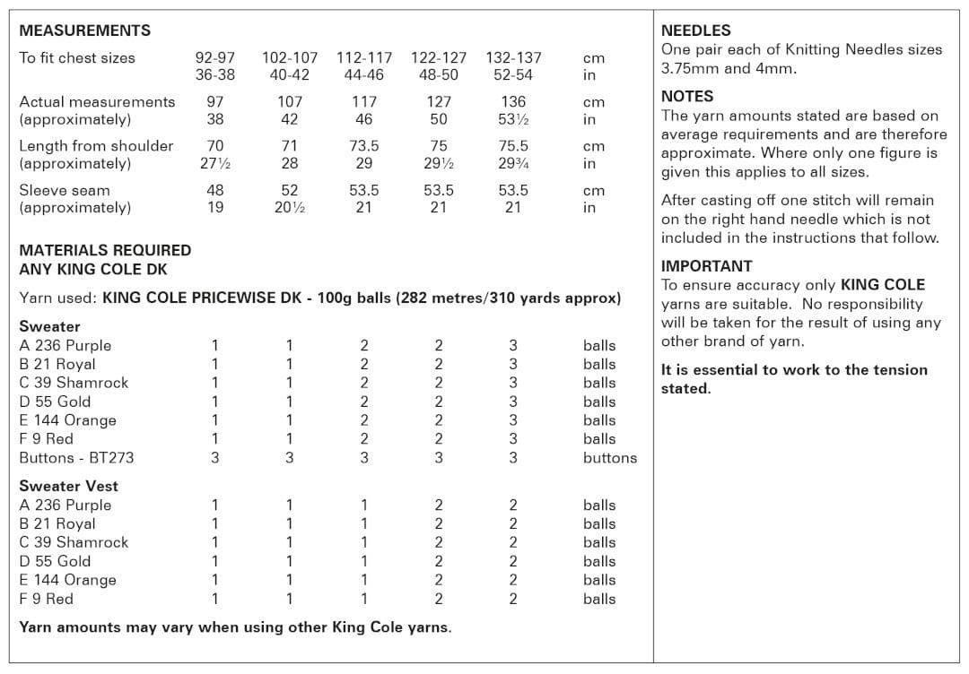 King Cole Pricewise DK Sweater & Vest Pattern 6121