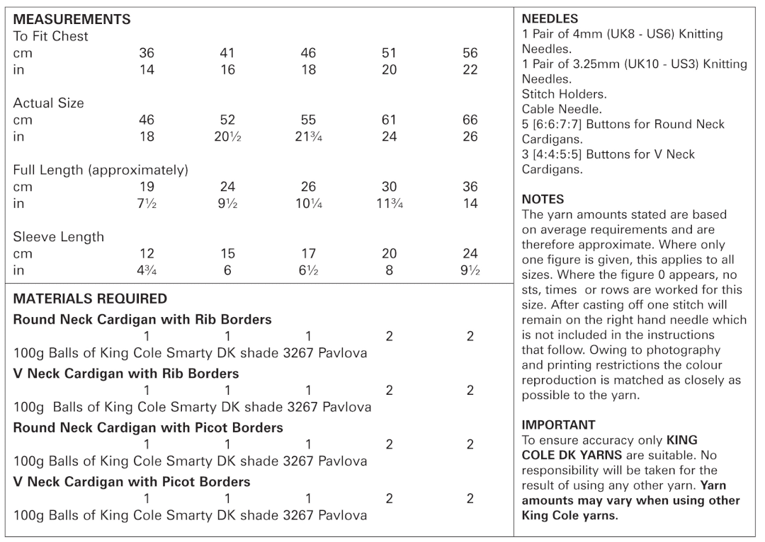 King Cole Smarty DK Cardigans Pattern 5232