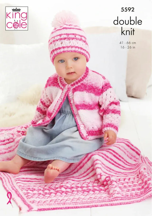 King Cole Stripe DK Hat, Blanket & Cardigan Pattern 5592