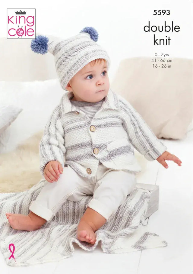 King Cole Stripe DK Hat, Blanket & Cardigan Pattern 5593