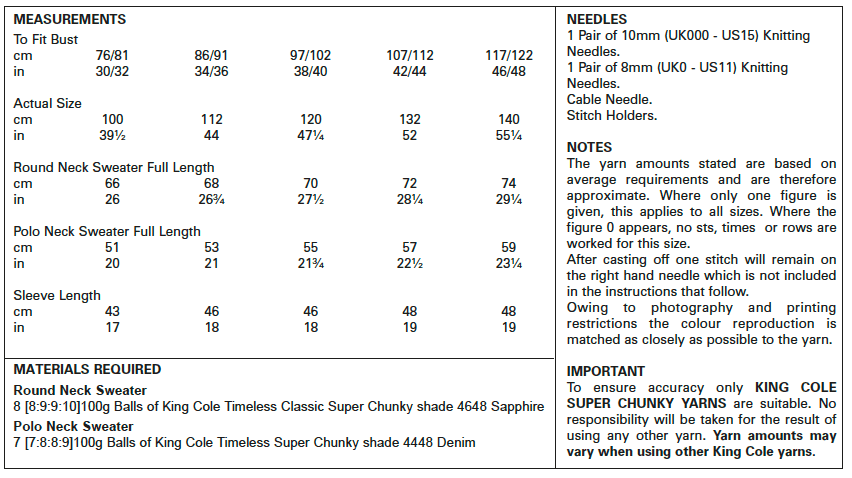 King Cole Timeless Super Chunky Sweaters Pattern 5666