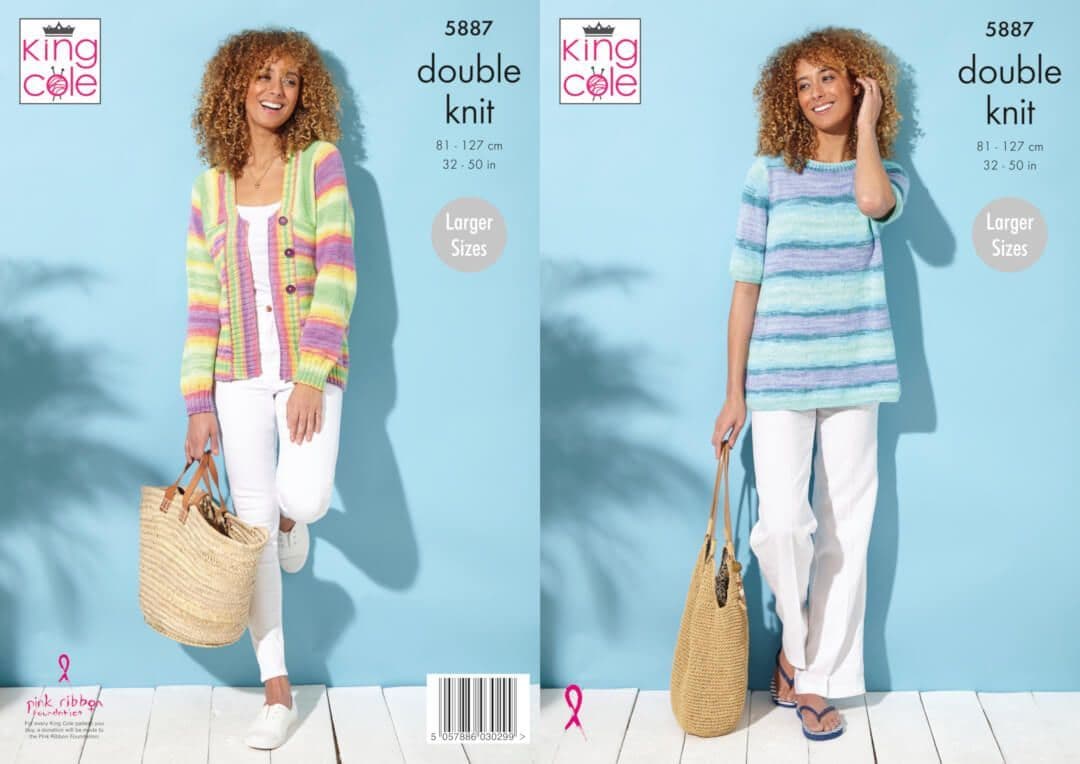 King Cole Ladies Summer A Line Top & Jacket Knitting Pattern 5887 - Double Knit King Cole Ladies Summer A Line Top & Jacket Knitting Pattern 5887 - Double Knit