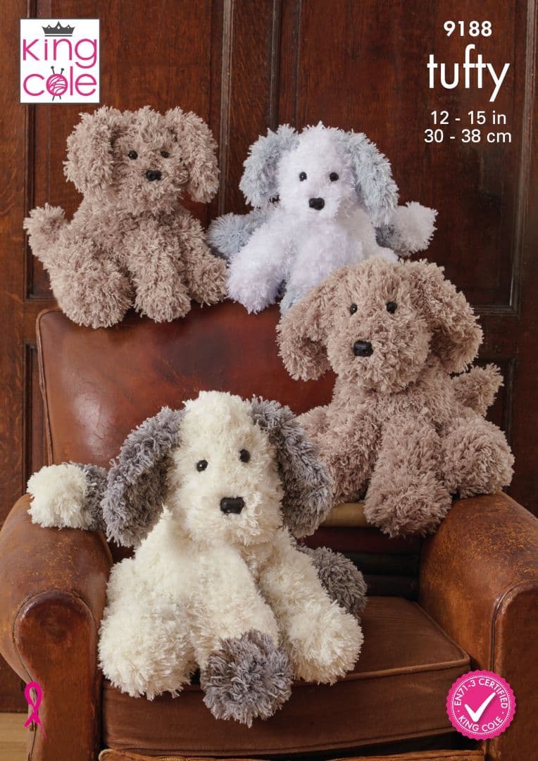 King Cole Novelty Toy Dogs Knitting Pattern 9188 - Super Chunky King Cole Novelty Toy Dogs Knitting Pattern 9188 - Super Chunky