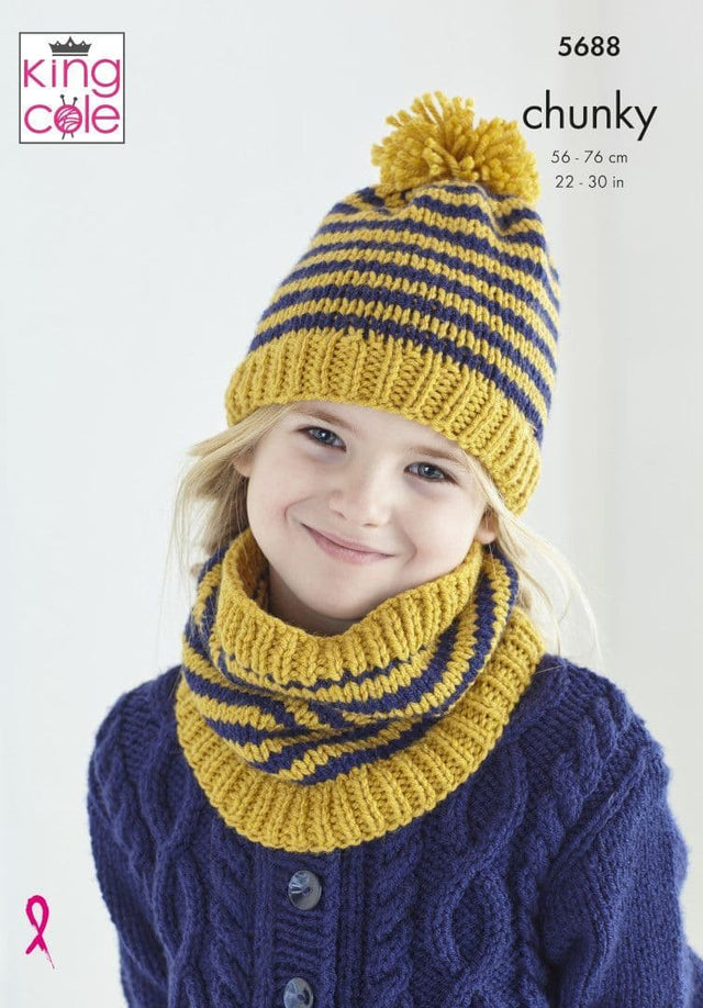 King Cole Ultra-Soft Chunky Cardigan, Hat, Snood Pattern 5688