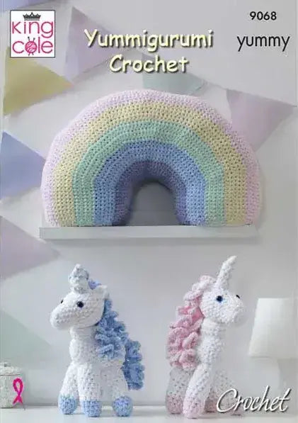 King Cole Unicorn & Rainbow Cushion Crocheted in Yummy Chunky Pattern 9068