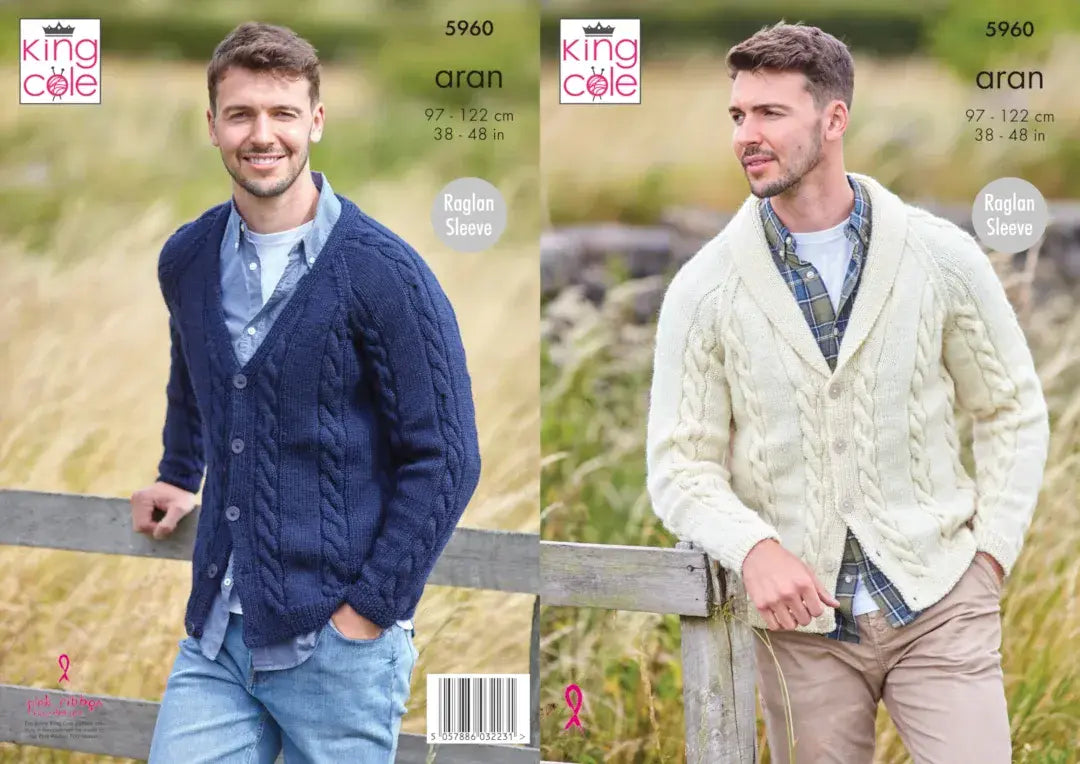 King Cole Wool Aran Mens Cardigan Pattern 5960