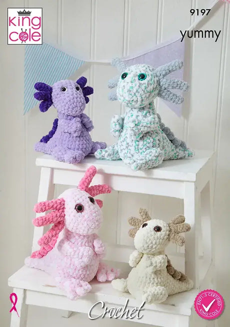 King Cole Yummy Chunky Axolotls Toys Crocheted Pattern 9197