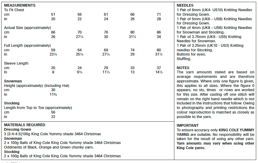 King Cole Yummy Chunky Christmas Dressing Gown & Stocking Pattern 5569