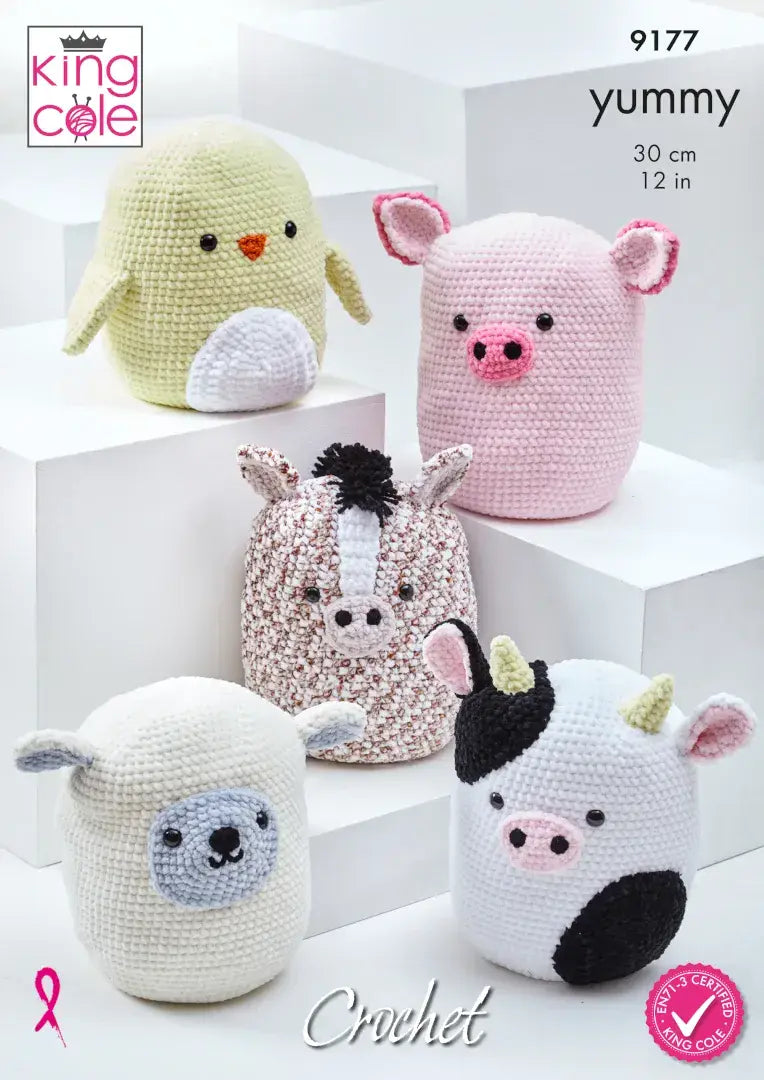 King Cole Squishy Amigurumi Farm Animal Toys Crochet Pattern 9177 - Chunky King Cole Squishy Amigurumi Farm Animal Toys Crochet Pattern 9177 - Chunky