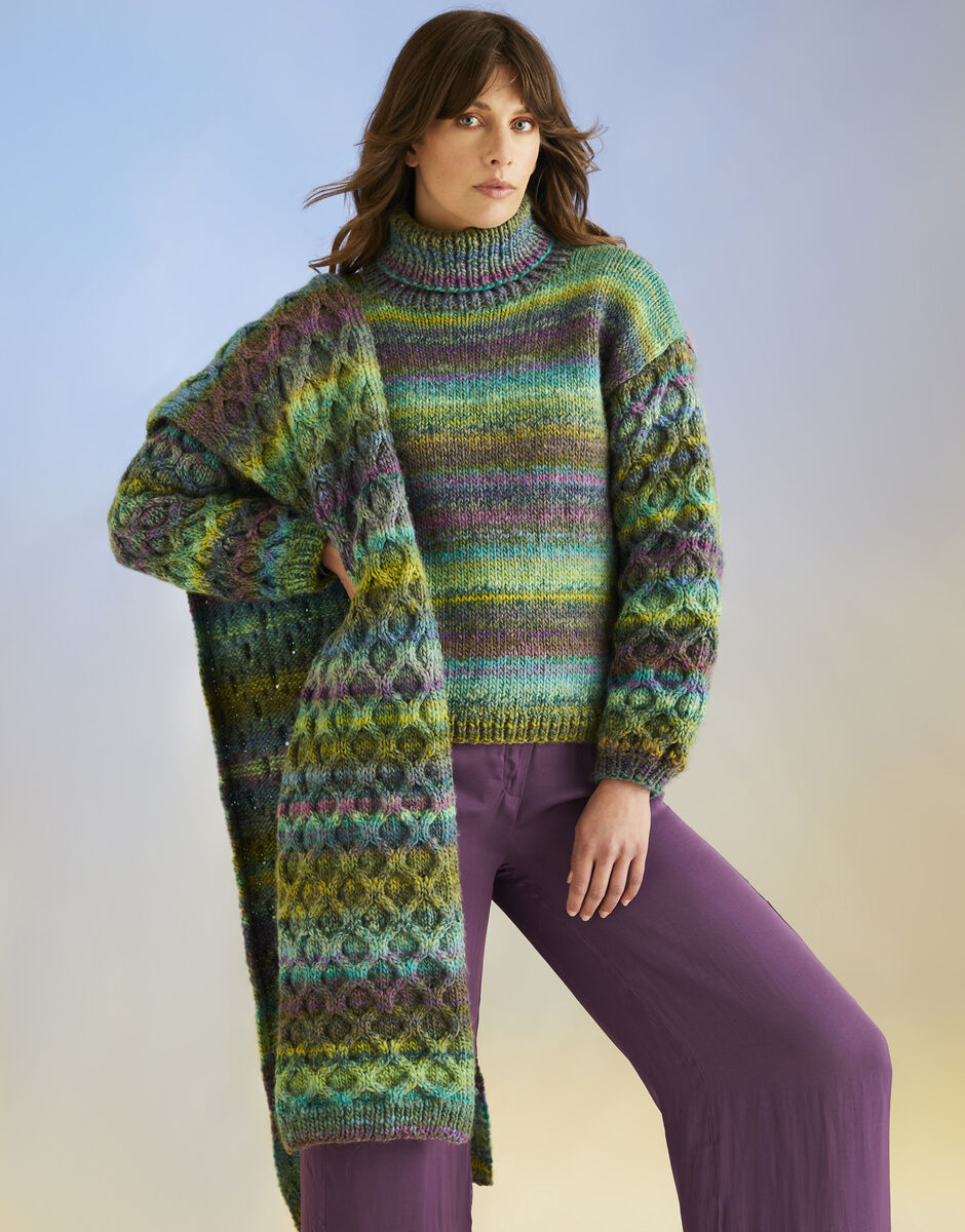 Sirdar Jewelspun Chunky Sweater & Scarf Pattern 10706