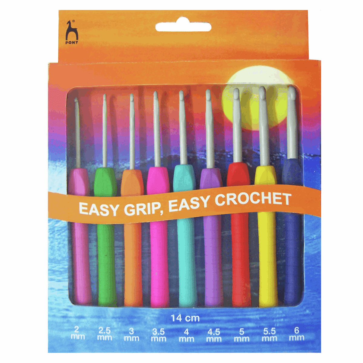 Pony Easy Grip Crochet Hook With Finger Flat - Set of 9