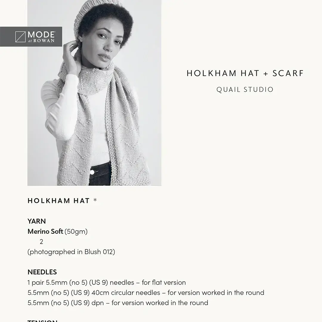 Rowan Mode Holkham Hat & Scarf Pattern by Quail Studio