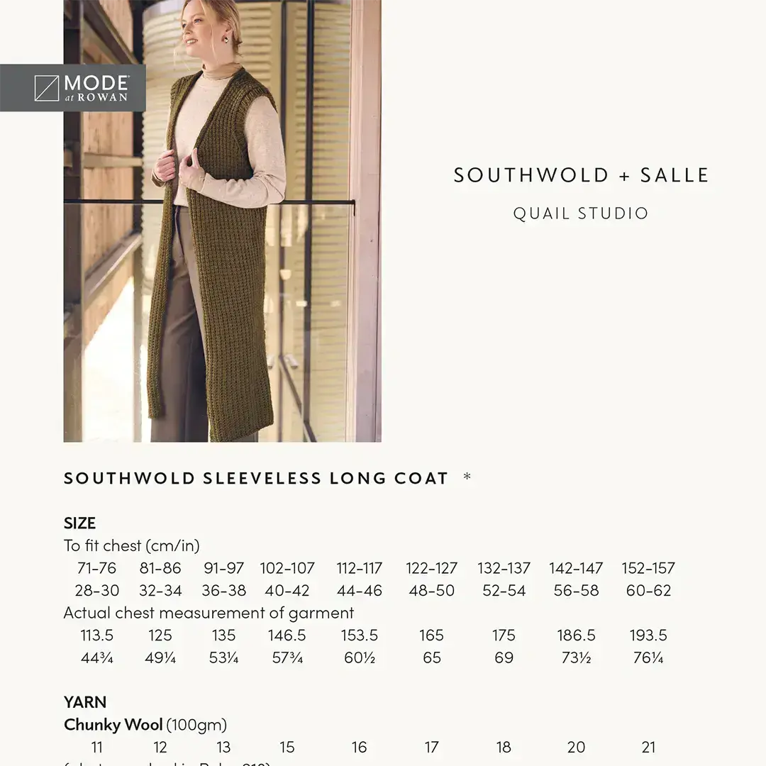 Rowan Mode Southwold & Salle Sleeveless Coat and Snood Pattern by Quail Studio