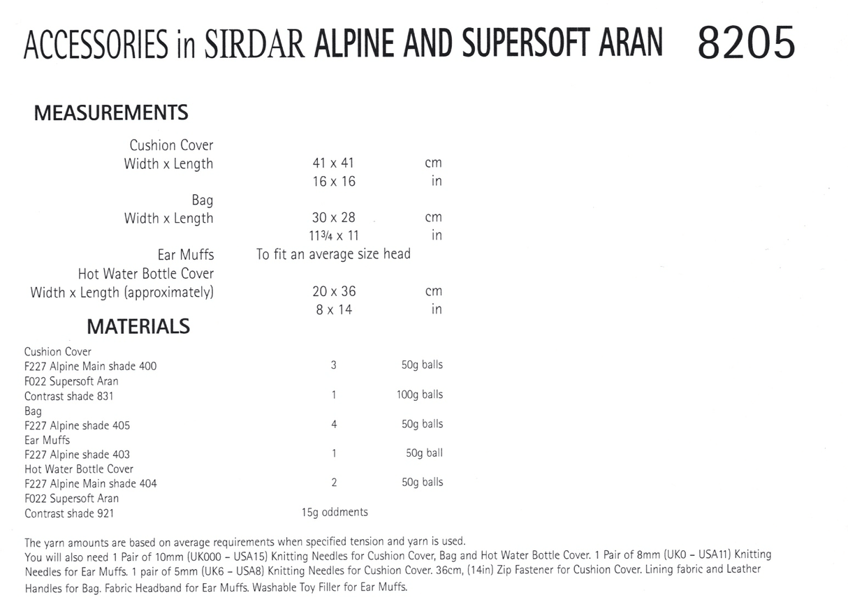 Sirdar Alpine Super Chunky Cushion & Accessories Pattern 8205