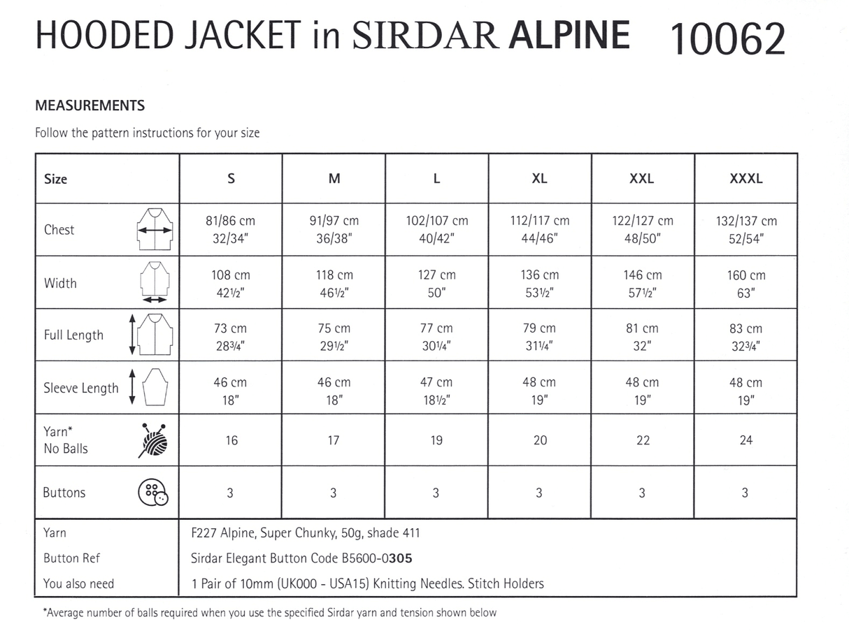 Sirdar Alpine Super Chunky Jacket Pattern 10062