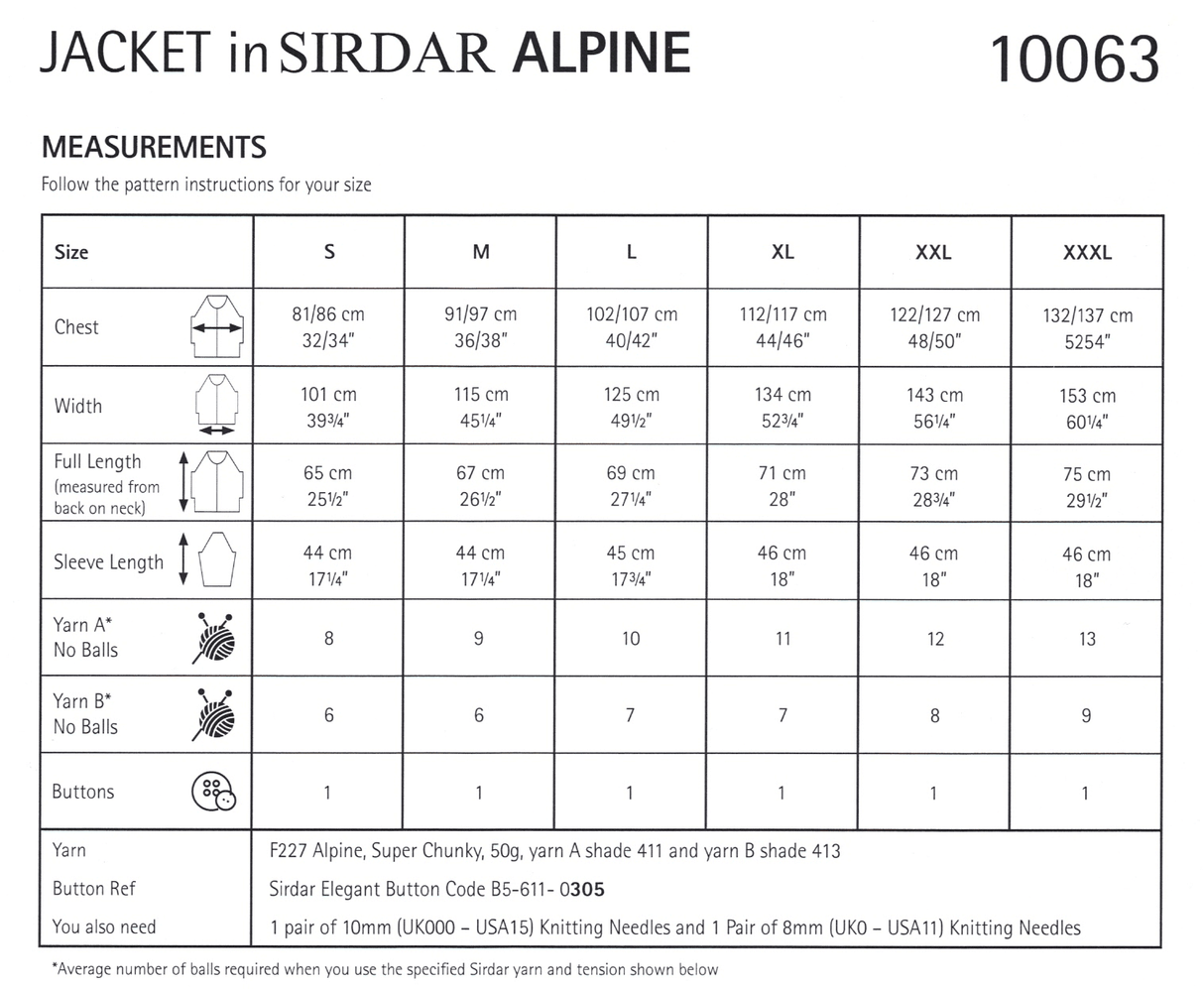 Sirdar Alpine Super Chunky Jacket Pattern 10063