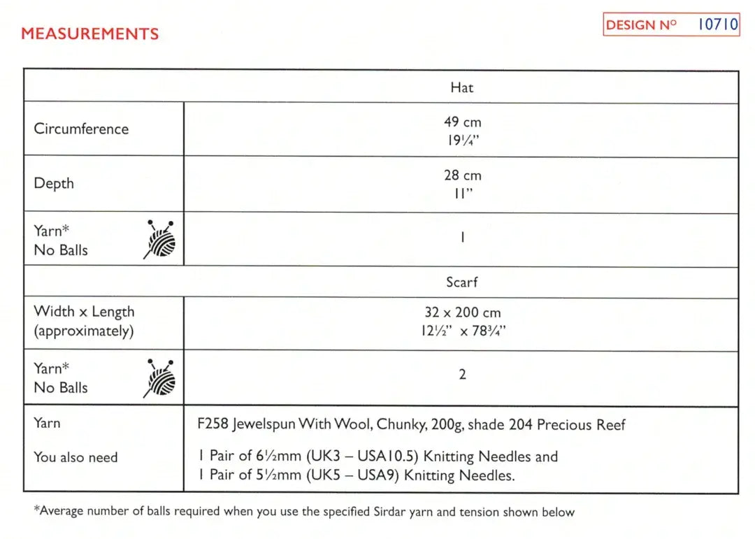 Sirdar Jewelspun Chunky Hat & Scarf Pattern 10710