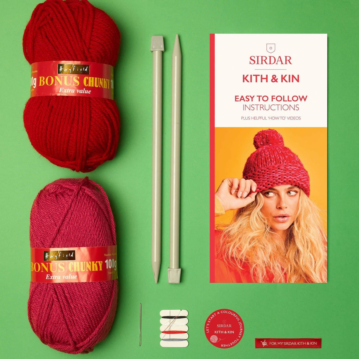 Sirdar Kith & Kin Knitting Kit - Giant Hat (red/pink)