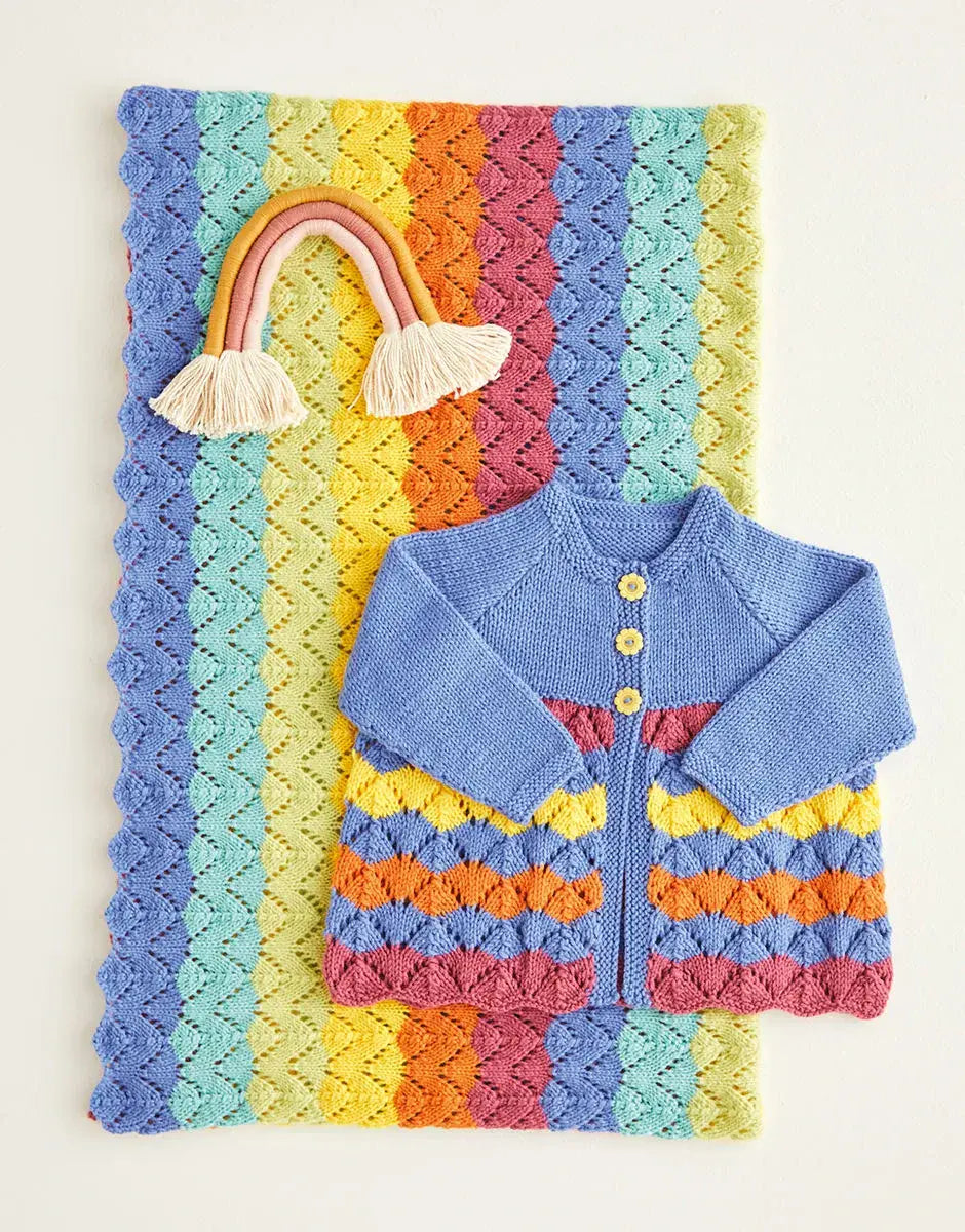 Sirdar Snuggly DK Knit/Crochet Cardigan, Hat, Blanket,  Dungarees Over the Rainbow Book 555