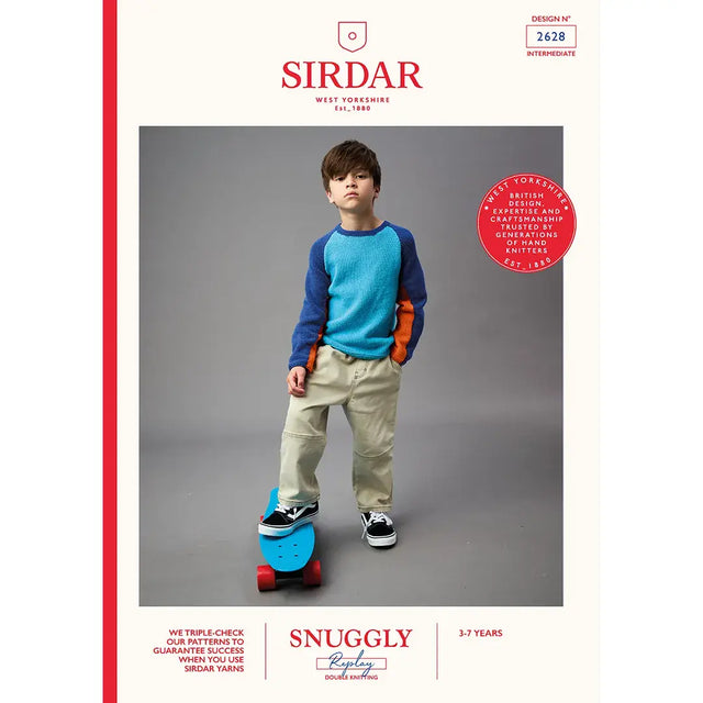 Sirdar Snuggly Replay DK Short Board Sweater Pattern 2628