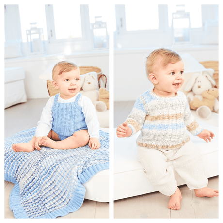 Stylecraft Bambino Prints DK Sweater, Vest and Blanket Pattern 10068