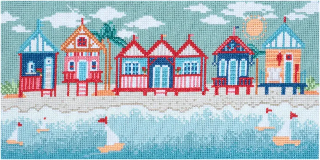 Trimits Counted Cross Stitch Kit - Beach Huts 40 x 19.6cm