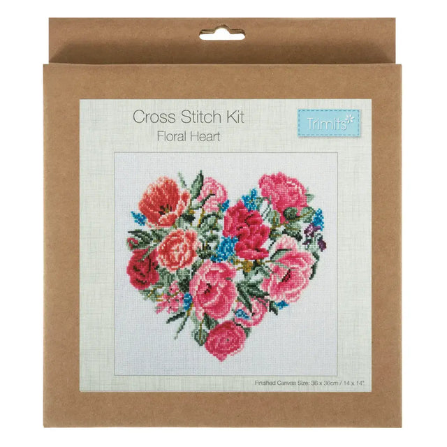 Trimits Counted Cross Stitch Kit - Floral Heart 36 x 36cm