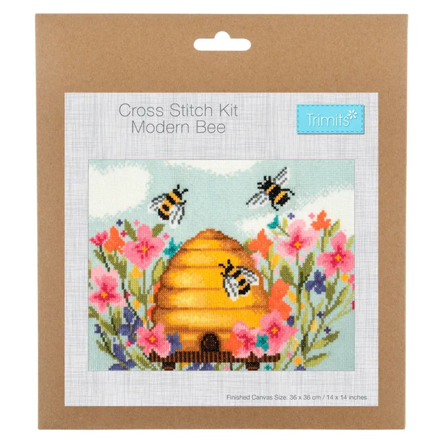 Trimits Counted Cross Stitch Kit - Modern Bee 36 x 36cm