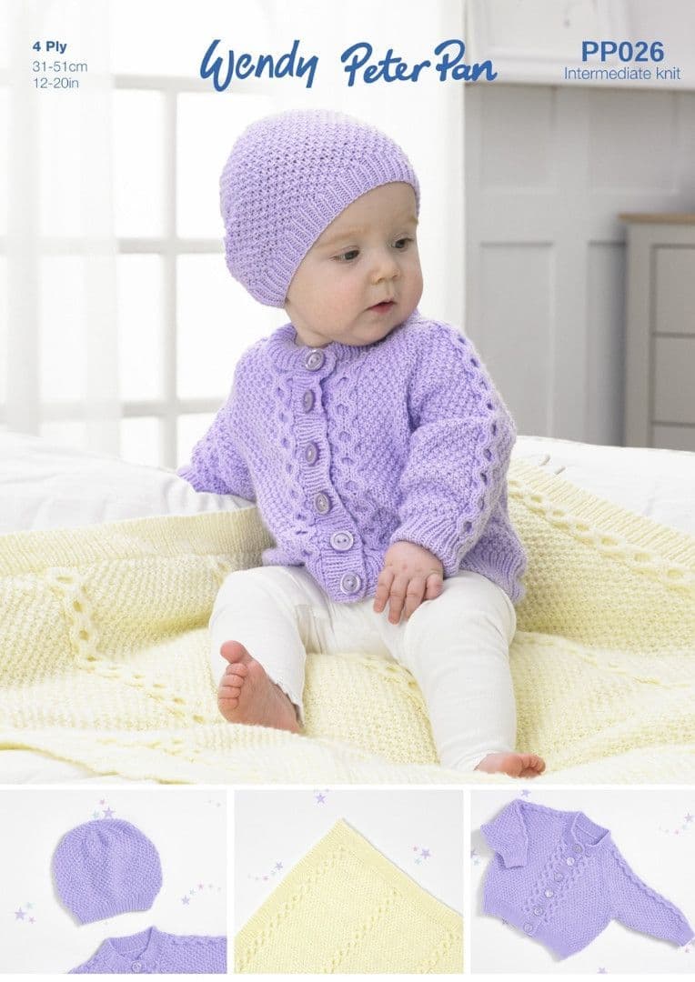 Pp026 Wendy Peter Pan 4 Ply Cardigan Blanket & Hat Pattern PP026 ...
