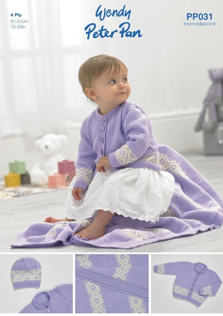 Wendy Peter Pan 4 Ply Cardigan Blanket & Hat Pattern PP031