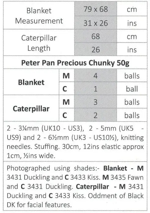 Wendy Peter Pan Precious Chunky Bobble Edge Blanket & Caterpillar Pattern PP1302